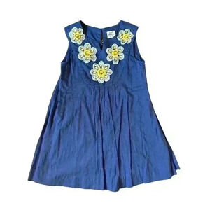 Mini Boden Blue Rhinestone Flower Dress Size 4-5y